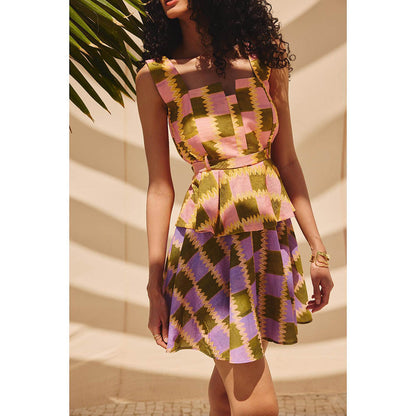 Zip by Payal & Zinal Pink and Green Pop Blocks Printed Top