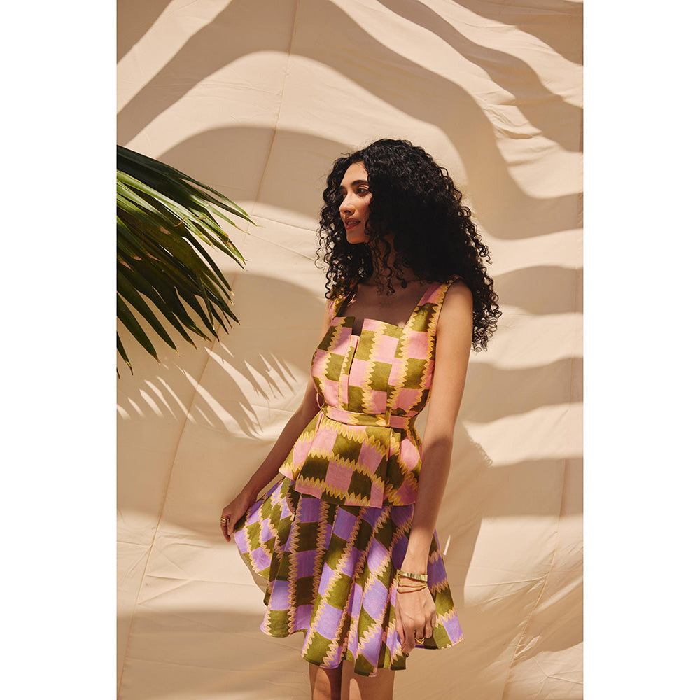 Zip by Payal & Zinal Pink and Green Pop Blocks Printed Top