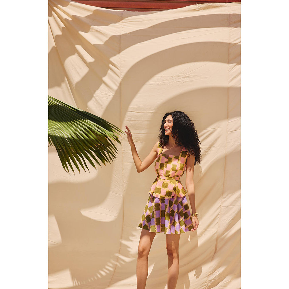 Zip by Payal & Zinal Pink and Green Pop Blocks Printed Top