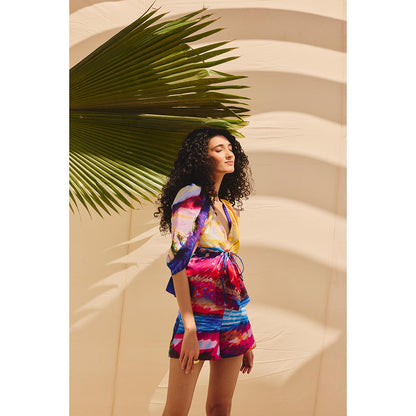 Zip by Payal & Zinal Chromatic Drift Printed Top and Shorts (Set of 2)