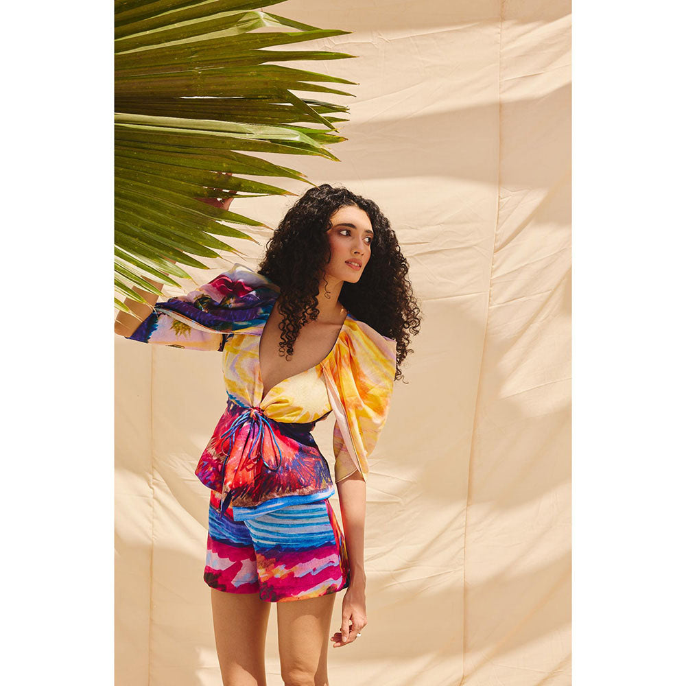 Zip by Payal & Zinal Chromatic Drift Printed Top and Shorts (Set of 2)