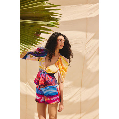Zip by Payal & Zinal Chromatic Drift Printed Top and Shorts (Set of 2)