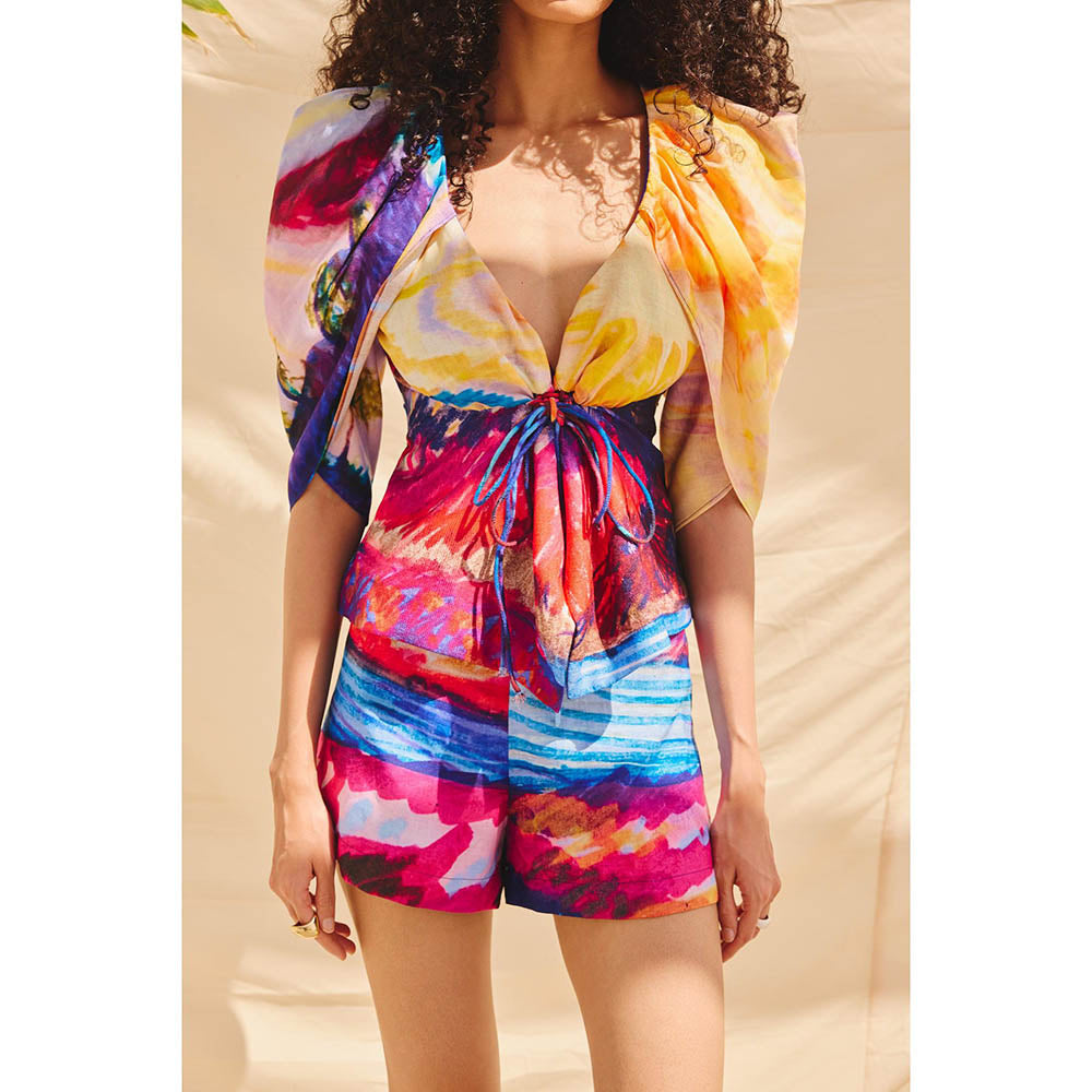 Zip by Payal & Zinal Chromatic Drift Printed Top and Shorts (Set of 2)