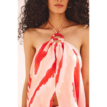 Zip by Payal & Zinal Red Canvas Flow Printed Co-Ord (Set of 2)