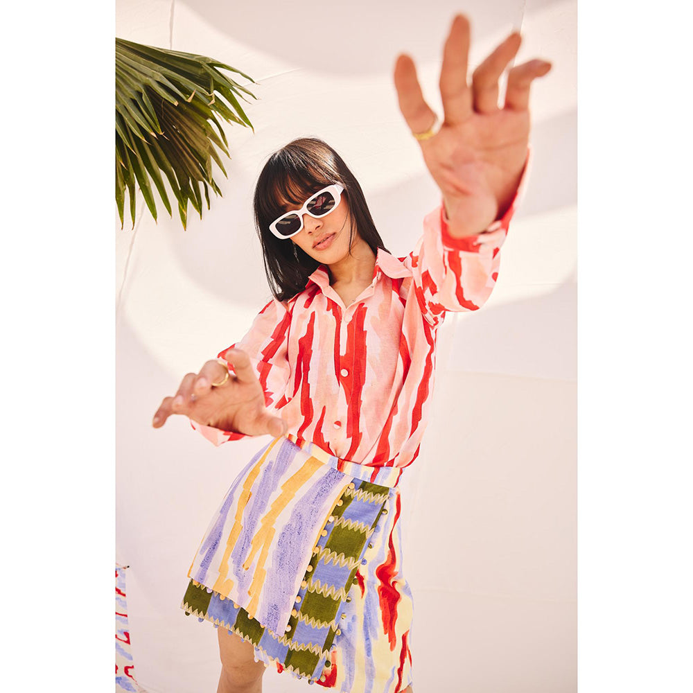 Zip by Payal & Zinal Red Spectrum Printed Shirt and Skirt (Set of 2)