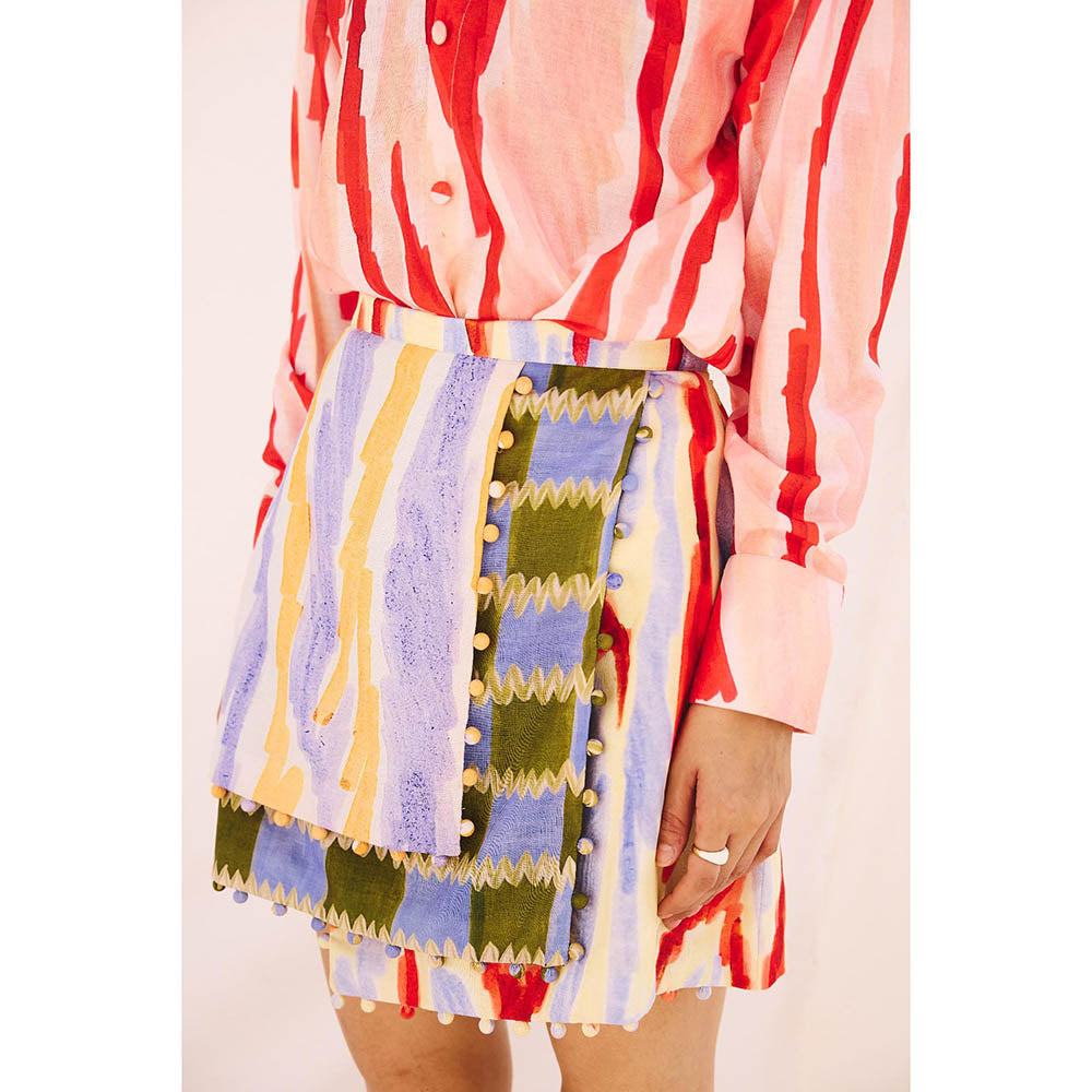 Zip by Payal & Zinal Red Spectrum Printed Shirt and Skirt (Set of 2)