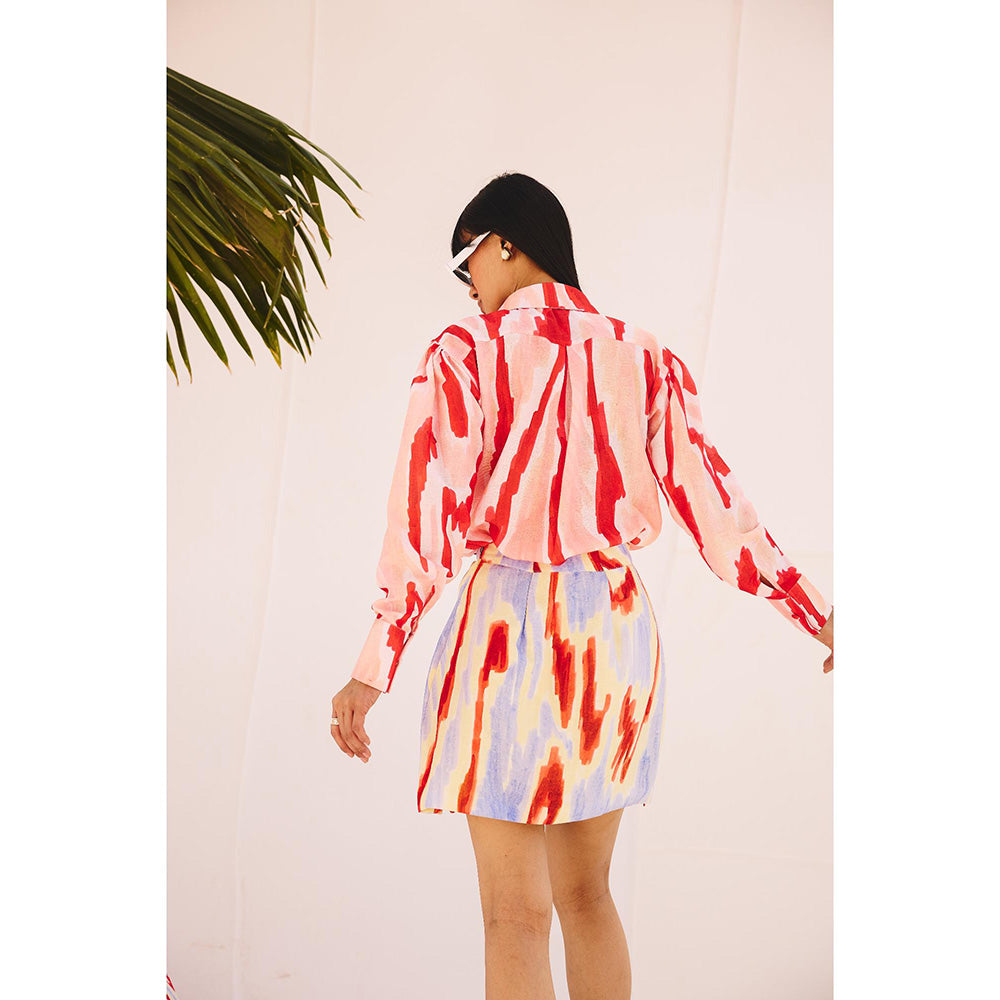 Zip by Payal & Zinal Red Spectrum Printed Shirt and Skirt (Set of 2)