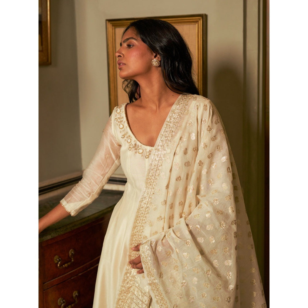 Zoon Ivory Chanderi Anarkali Kurta in with Pant and Dupatta (Set of 3)