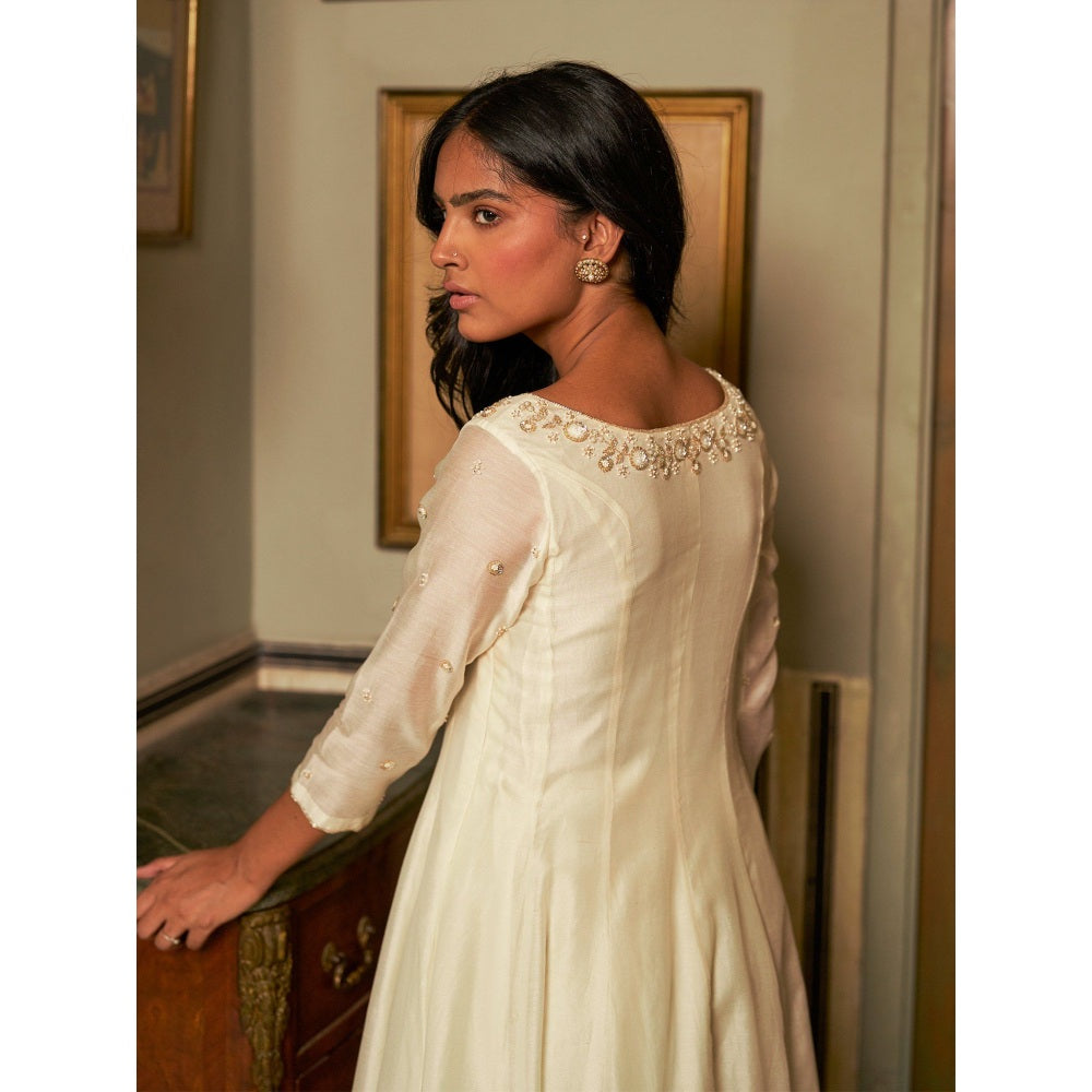 Zoon Ivory Chanderi Anarkali Kurta in with Pant and Dupatta (Set of 3)
