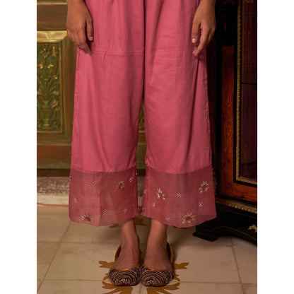 Zoon Pink Chanderi Embroidered Anarkali Kurta with Pant and Dupatta (Set of 3)