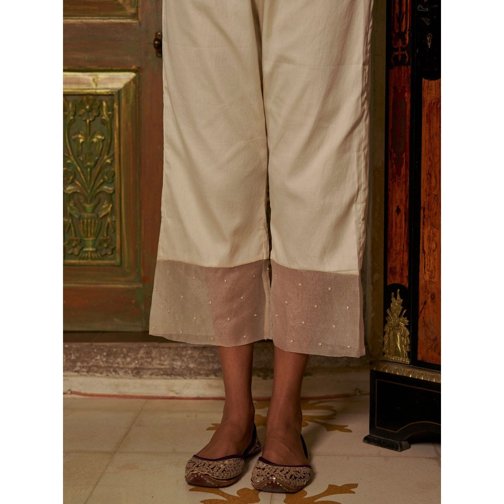 Zoon Mustard Embroidered-Sequined Kurta with Ivory Pant and Dupatta (Set of 3)