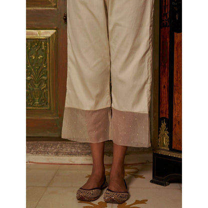 Zoon Mustard Embroidered-Sequined Kurta with Ivory Pant and Dupatta (Set of 3)