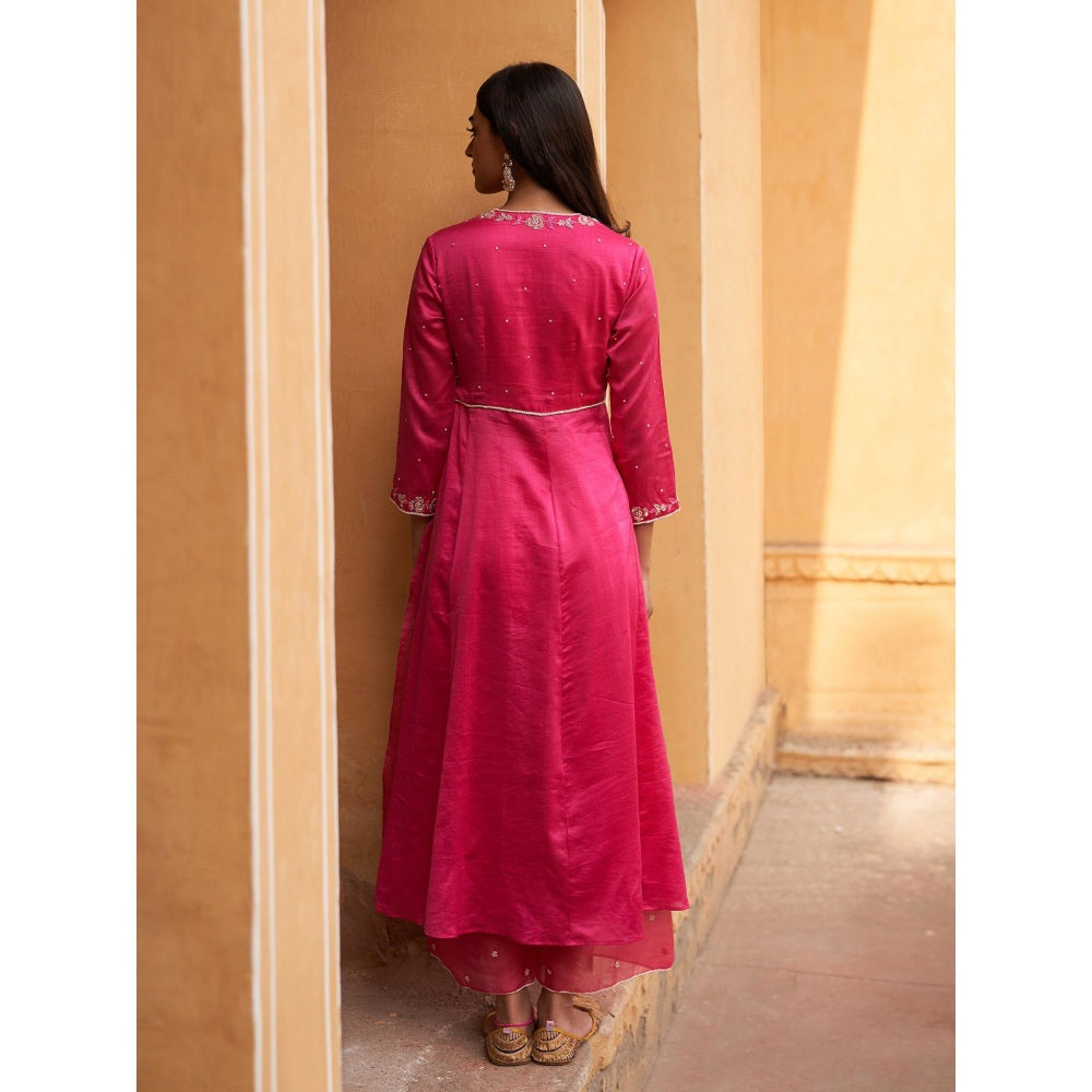 Zoon Rani Pink Sequined Angarkha Kurta with Pant and Dupatta (Set of 3)