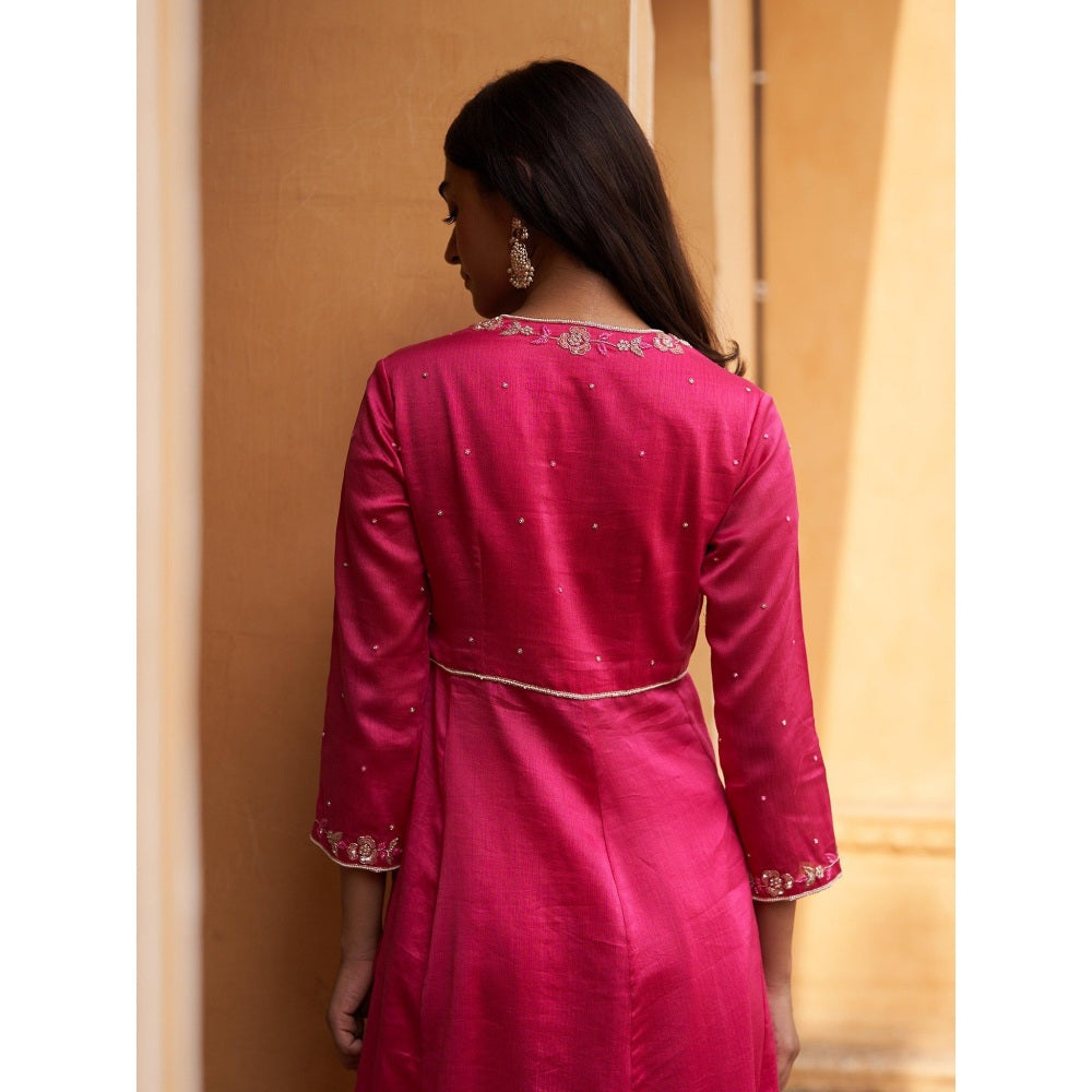 Zoon Rani Pink Sequined Angarkha Kurta with Pant and Dupatta (Set of 3)