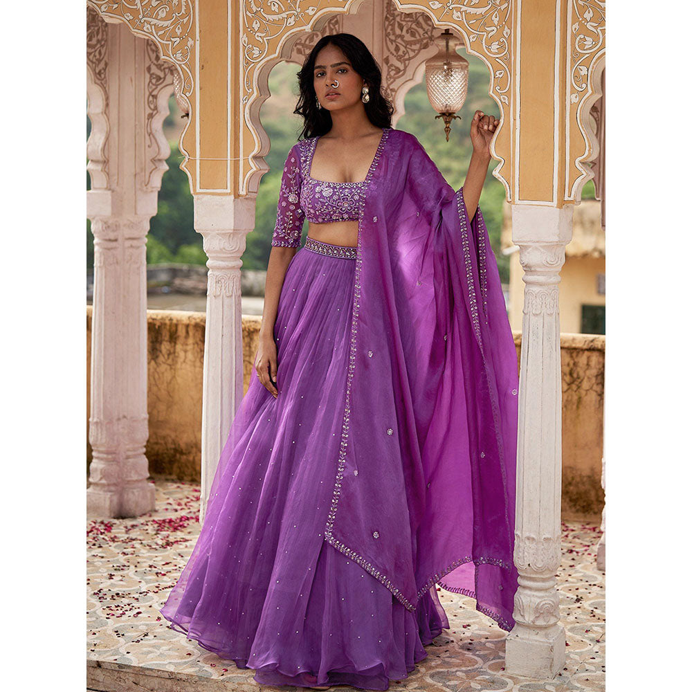 Zoon A Purple Embellished-Sequined Lehenga with Blouse and Dupatta (Set of 3)