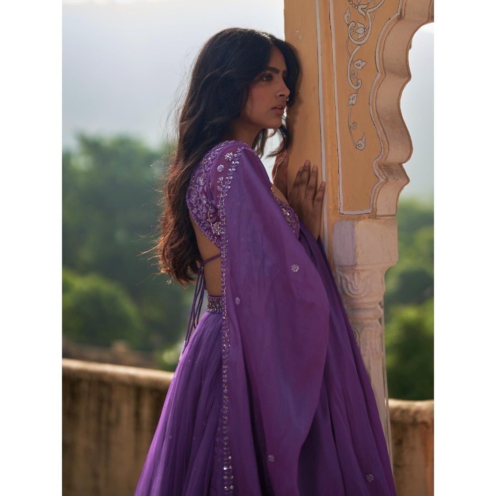 Zoon A Purple Embellished-Sequined Lehenga with Blouse and Dupatta (Set of 3)