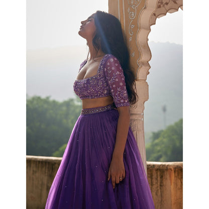 Zoon A Purple Embellished-Sequined Lehenga with Blouse and Dupatta (Set of 3)