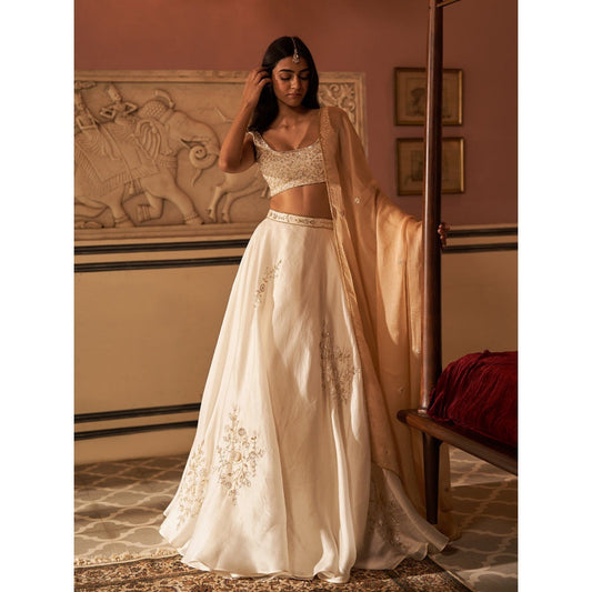 Zoon An Ivory Embroidered- Sequined Lehenga with Blouse and Dupatta (Set of 3)