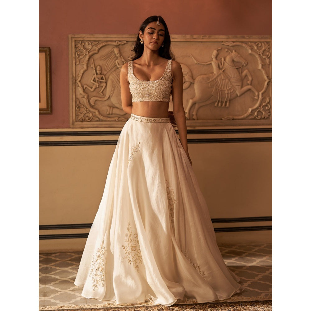 Zoon An Ivory Embroidered- Sequined Lehenga with Blouse and Dupatta (Set of 3)
