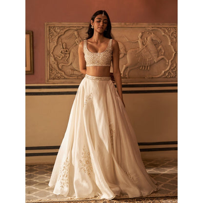 Zoon An Ivory Embroidered- Sequined Lehenga with Blouse and Dupatta (Set of 3)