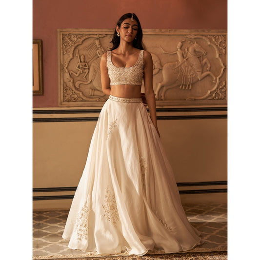 Zoon An Ivory Embroidered- Sequined Lehenga with Blouse and Dupatta (Set of 3)