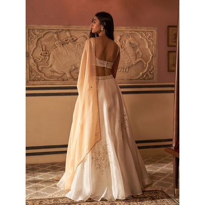 Zoon An Ivory Embroidered- Sequined Lehenga with Blouse and Dupatta (Set of 3)