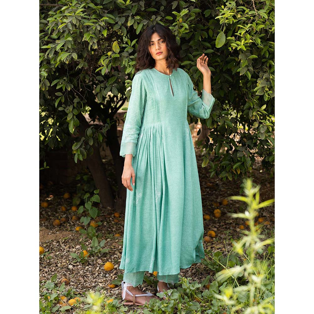 Zoon A Mint Green Floral Printed Kurta and Dupatta (Set of 2)