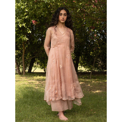 Zoon A Dusky Pink Embroidered-Sequined Kurta with Pant and Cotton Muslin Slip (Set of 3)