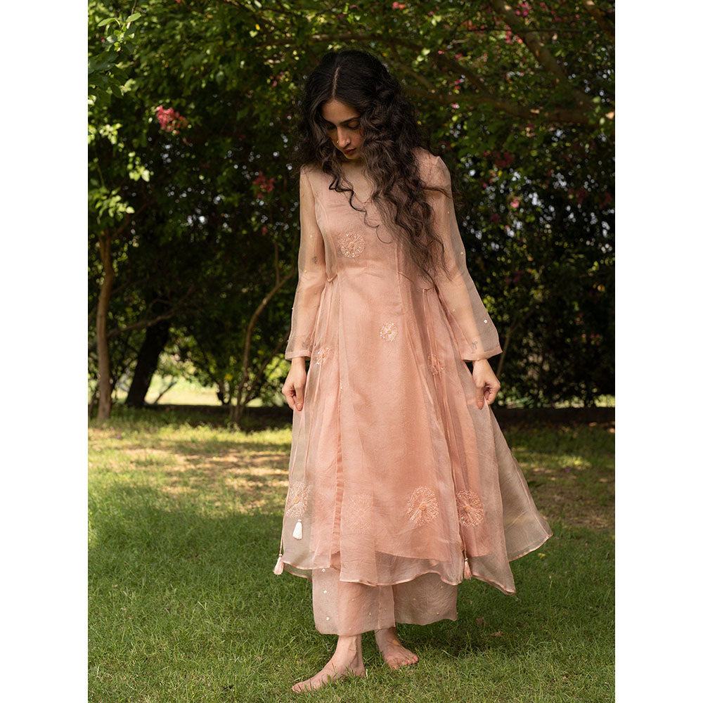 Zoon A Dusky Pink Embroidered-Sequined Kurta with Pant and Cotton Muslin Slip (Set of 3)