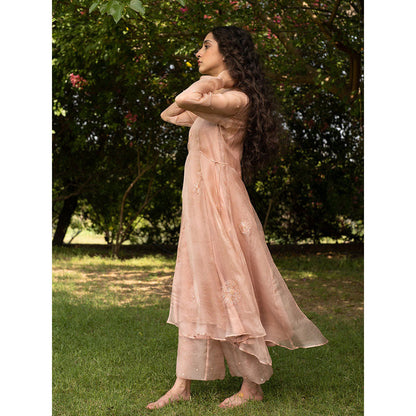 Zoon A Dusky Pink Embroidered-Sequined Kurta with Pant and Cotton Muslin Slip (Set of 3)