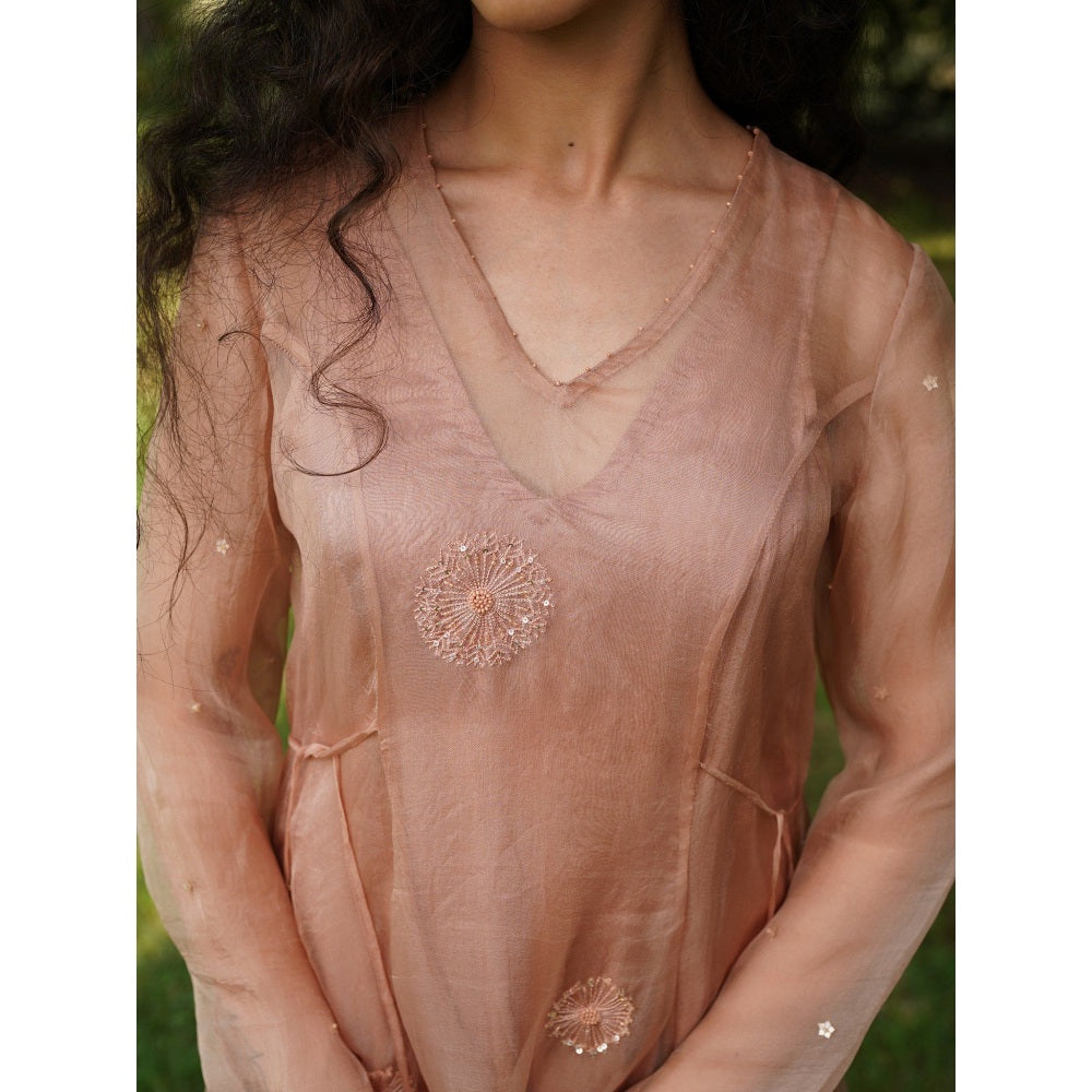 Zoon A Dusky Pink Embroidered-Sequined Kurta with Pant and Cotton Muslin Slip (Set of 3)