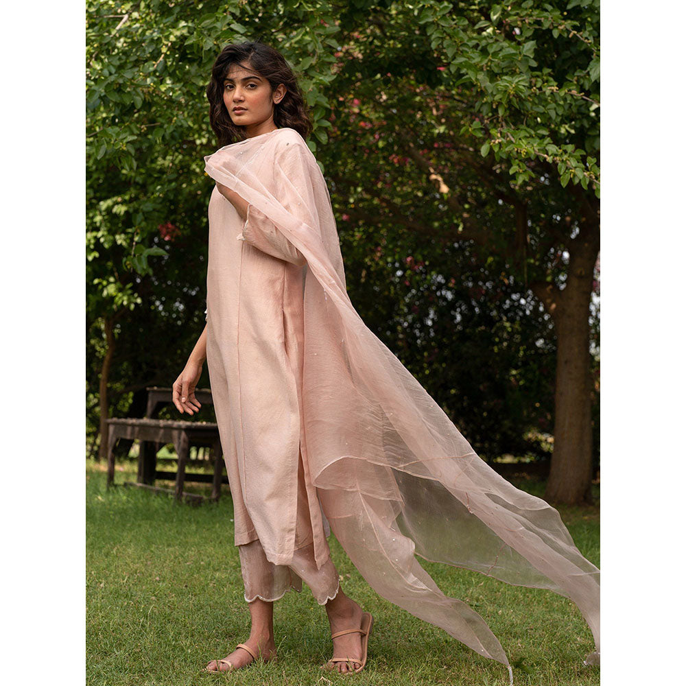 Zoon Light Pink Embroidered- Sequined Kurta with Pant and Dupatta (Set of 3)
