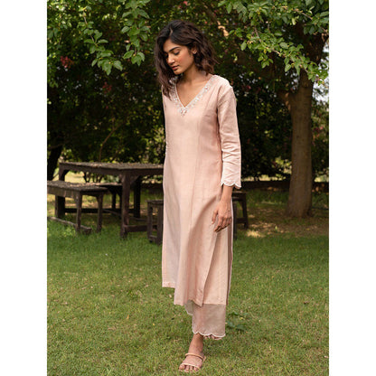 Zoon Light Pink Embroidered- Sequined Kurta with Pant and Dupatta (Set of 3)