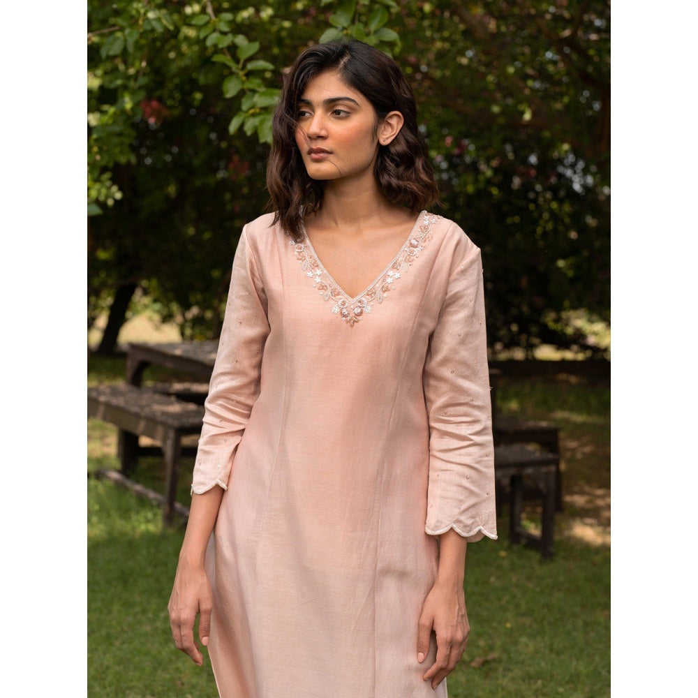 Zoon Light Pink Embroidered- Sequined Kurta with Pant and Dupatta (Set of 3)