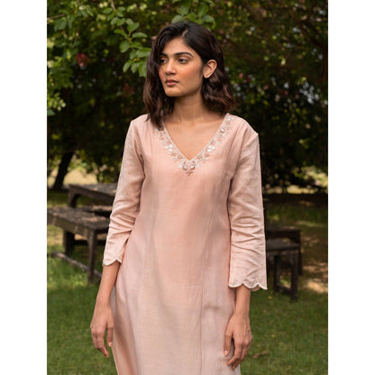 Zoon Light Pink Embroidered- Sequined Kurta with Pant and Dupatta (Set of 3)
