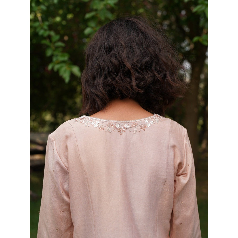 Zoon Light Pink Embroidered- Sequined Kurta with Pant and Dupatta (Set of 3)