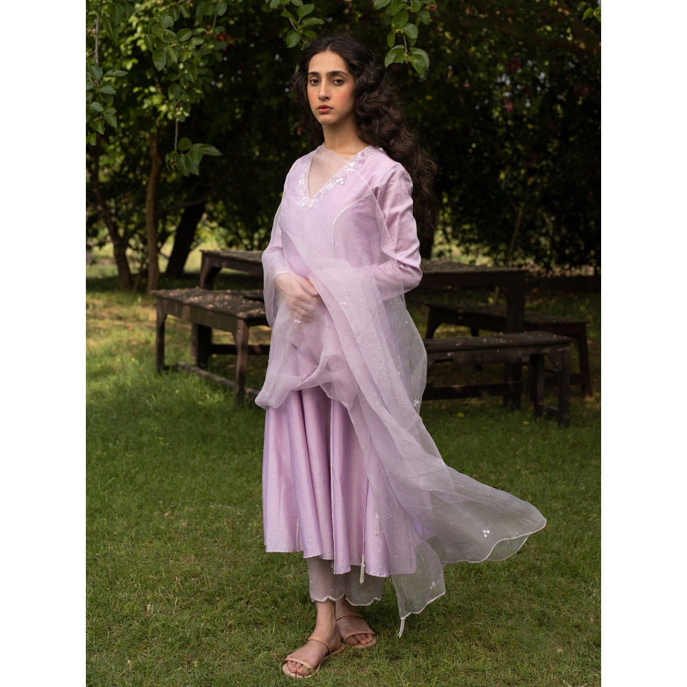 Zoon Lavender Embroidered- Sequined Anarkali Kurta with Pant and Dupatta (Set of 3)
