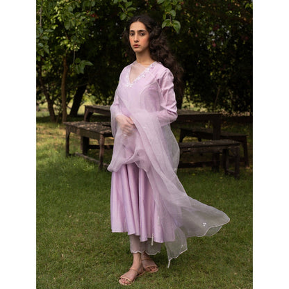 Zoon Lavender Embroidered- Sequined Anarkali Kurta with Pant and Dupatta (Set of 3)