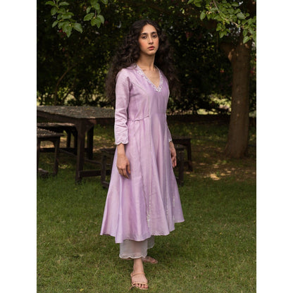 Zoon Lavender Embroidered- Sequined Anarkali Kurta with Pant and Dupatta (Set of 3)