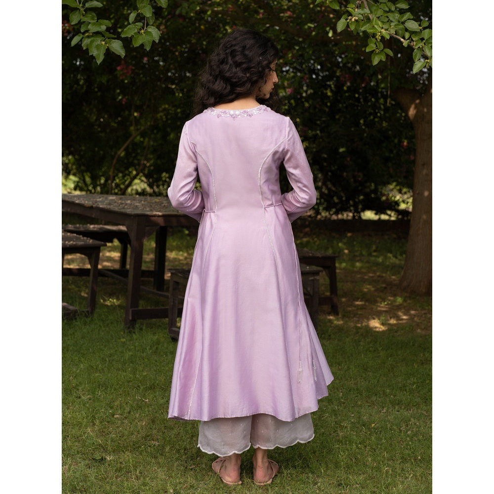 Zoon Lavender Embroidered- Sequined Anarkali Kurta with Pant and Dupatta (Set of 3)