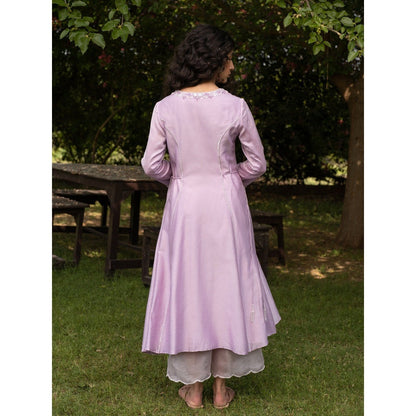 Zoon Lavender Embroidered- Sequined Anarkali Kurta with Pant and Dupatta (Set of 3)