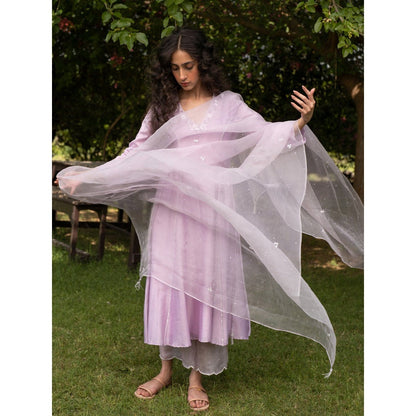 Zoon Lavender Embroidered- Sequined Anarkali Kurta with Pant and Dupatta (Set of 3)