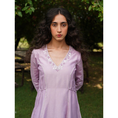 Zoon Lavender Embroidered- Sequined Anarkali Kurta with Pant and Dupatta (Set of 3)