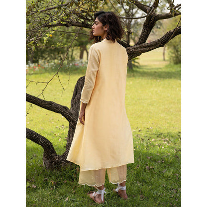 Zoon Yellow Embroidered-Sequined Kurta with Pant and Dupatta (Set of 3)