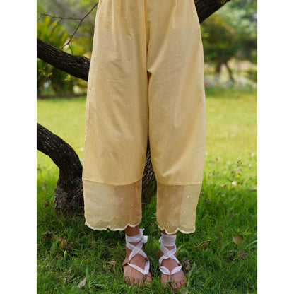Zoon Yellow Embroidered-Sequined Kurta with Pant and Dupatta (Set of 3)