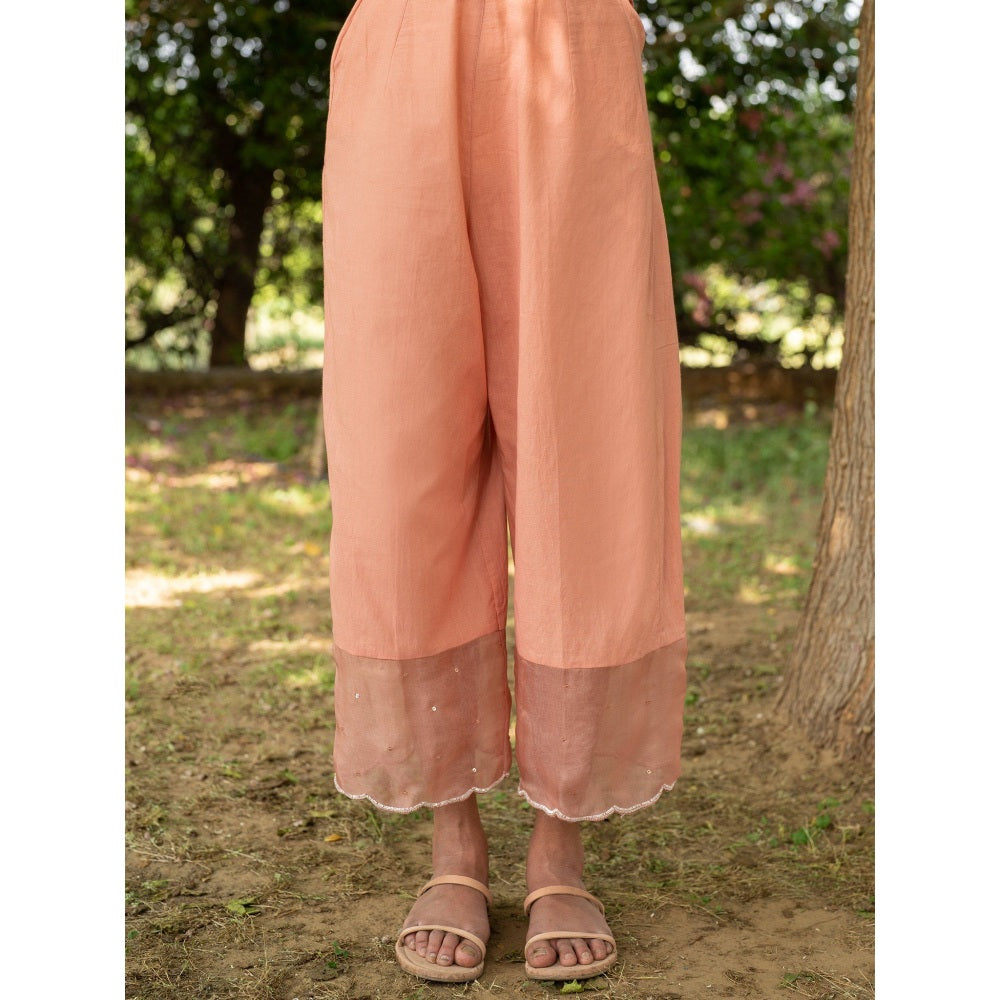 Zoon Peach Embroidered-Sequined Anarkali Kurta with Pant and Dupatta (Set of 3)