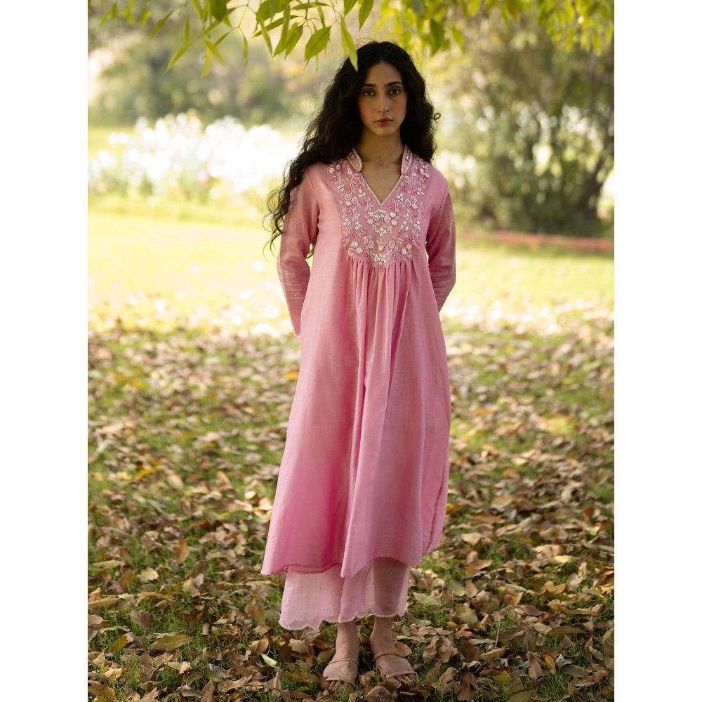 Zoon Pink Embroidered-Sequined Kurta with Pant and Dupatta (Set of 3)