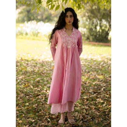 Zoon Pink Embroidered-Sequined Kurta with Pant and Dupatta (Set of 3)