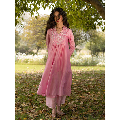Zoon Pink Embroidered-Sequined Kurta with Pant and Dupatta (Set of 3)