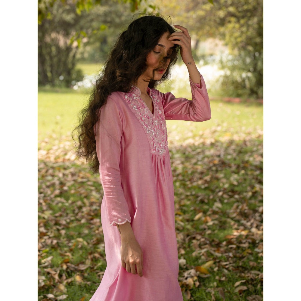 Zoon Pink Embroidered-Sequined Kurta with Pant and Dupatta (Set of 3)